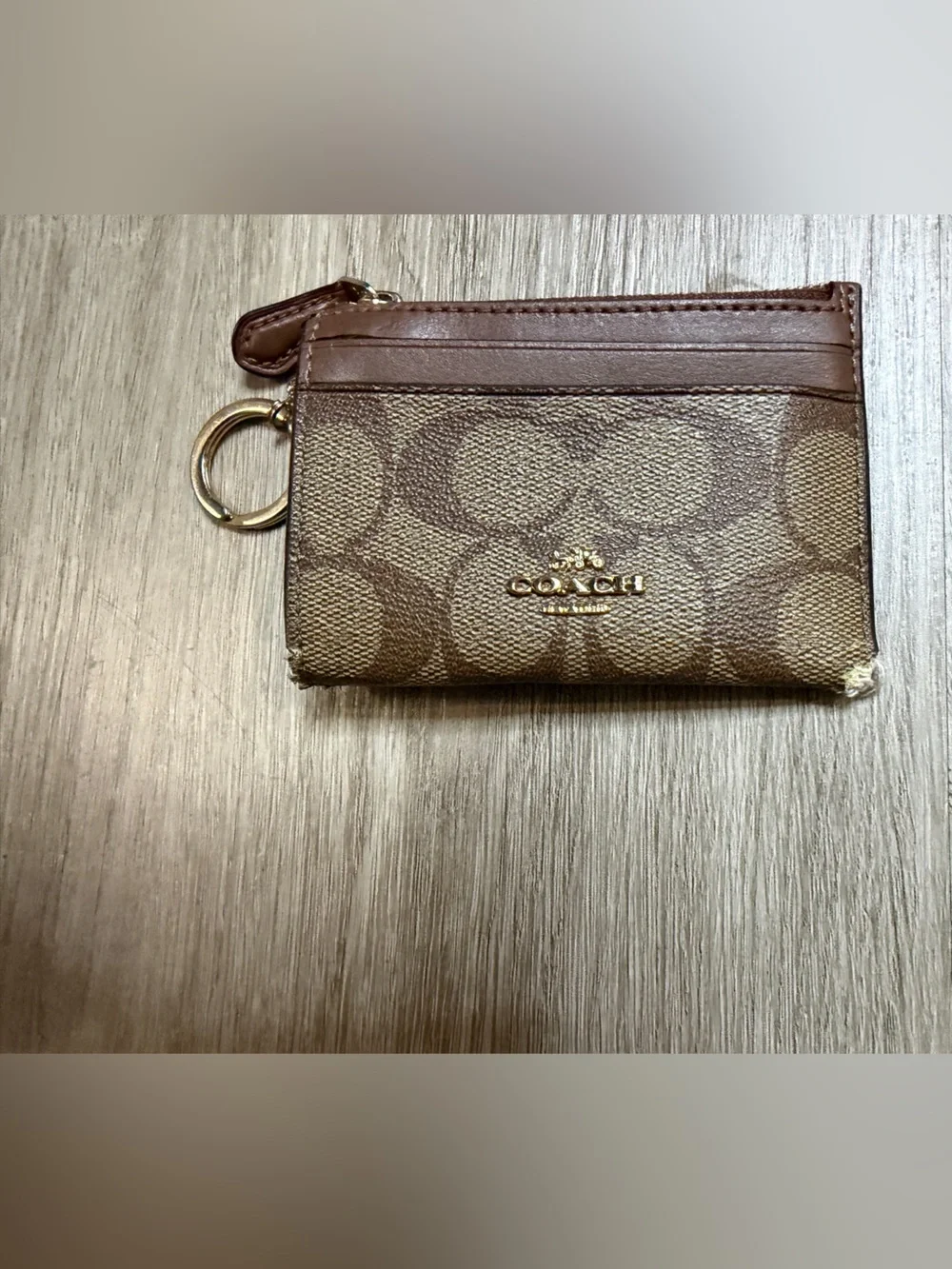Coach Brown Signature Zip Card Case with Keyring Wrislet